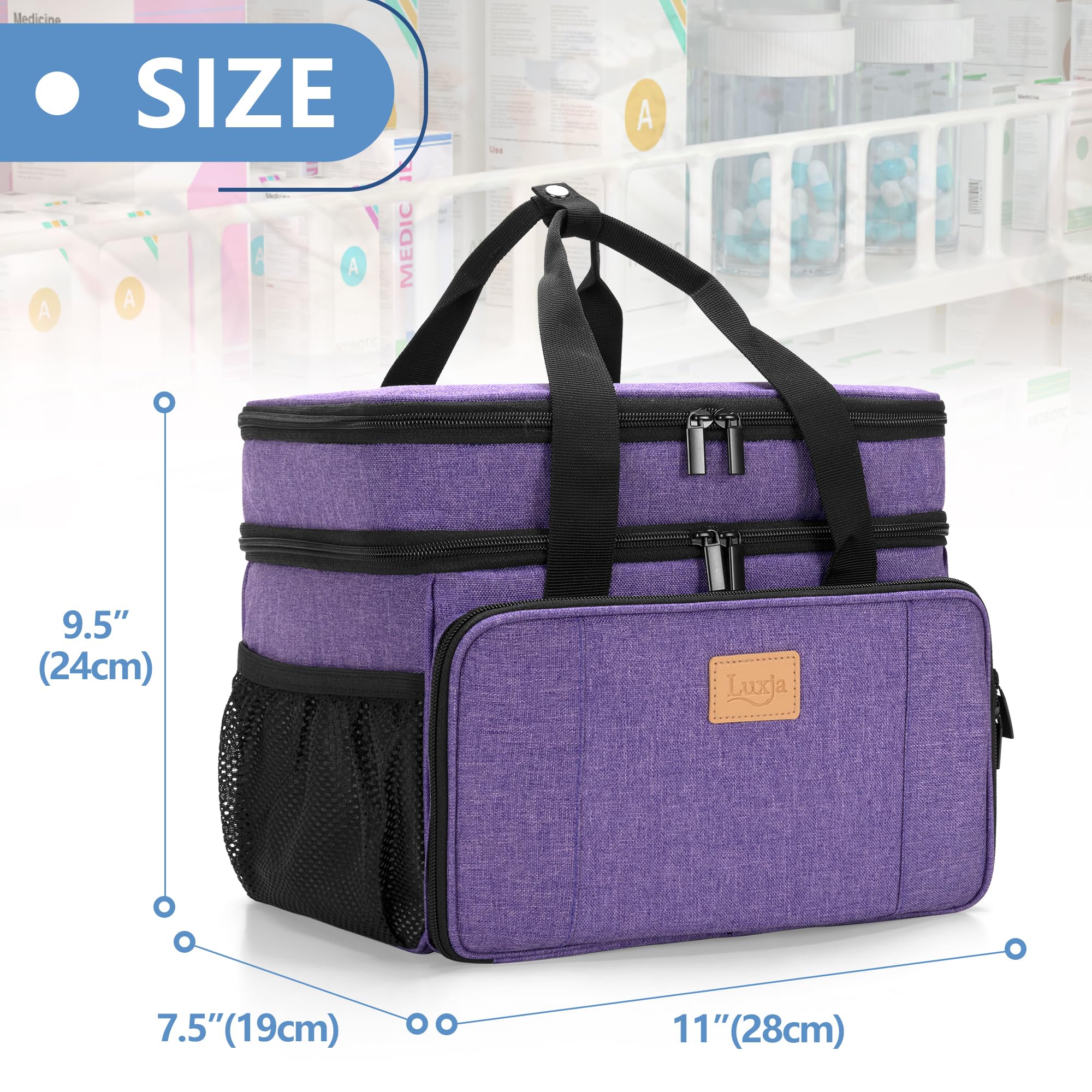 LUXJA 2 Layers Medicine Bag with Detachable Divider, Pill Bottle Organizer Suitable for Home or Travel Use, Purple