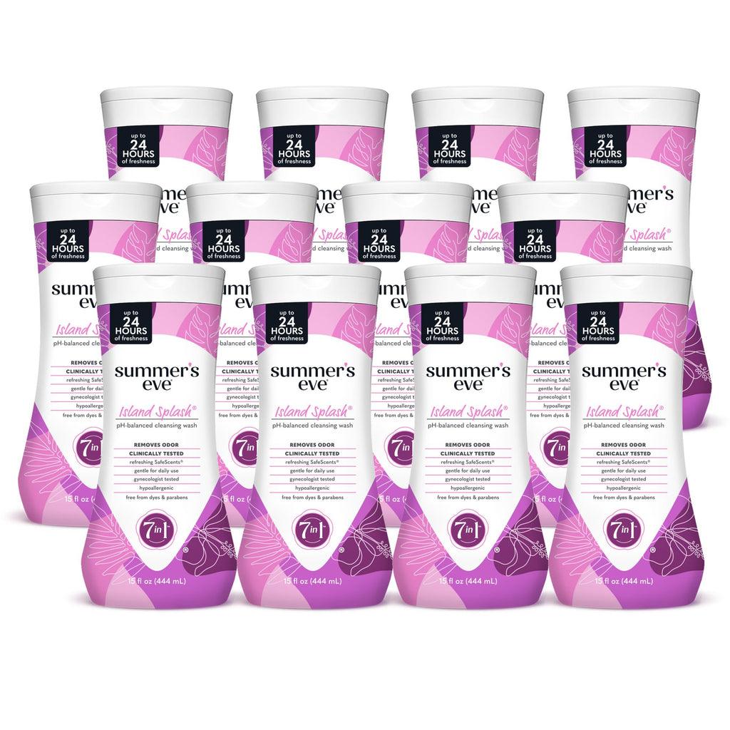 Summer 's Eve Island Splash Refreshing Daily All Over Feminine Body Wash, Removes Odor, Feminine Wash pH Balanced, 15 fl oz, 12 
