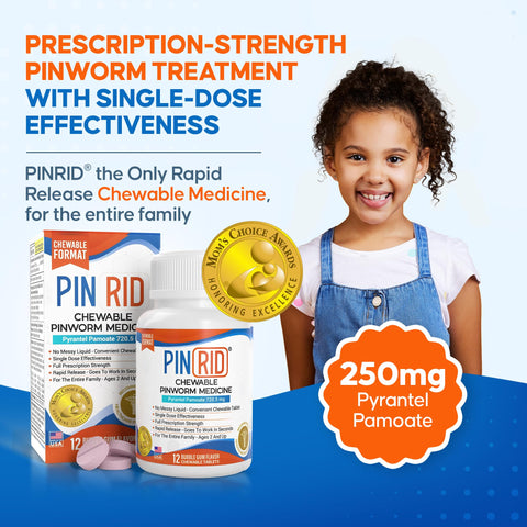 PinRid Pyrantel Pamoate Dewormer for Humans - 250mg, Pinworm Medicine for Adults & Kids, Fast Acting Human Dewormer Treatment fo