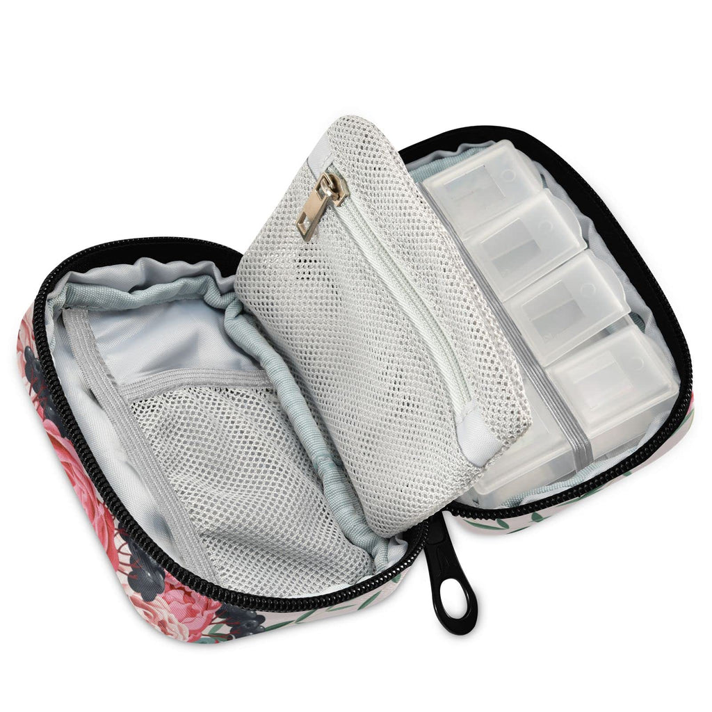 Custom Pill Box 7 Day Pill Case Bag Blossom Flower Personalized Name Travel Pill Organizer Bag with Zipper Portable Weekly Case
