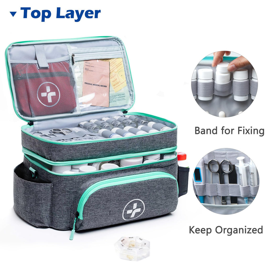 BAGSFY Travel Medicine Bag Organizer with Mini Medication Bag, Double Layers First Aid Kit Empty, Lockable Pill Bottle Organizer