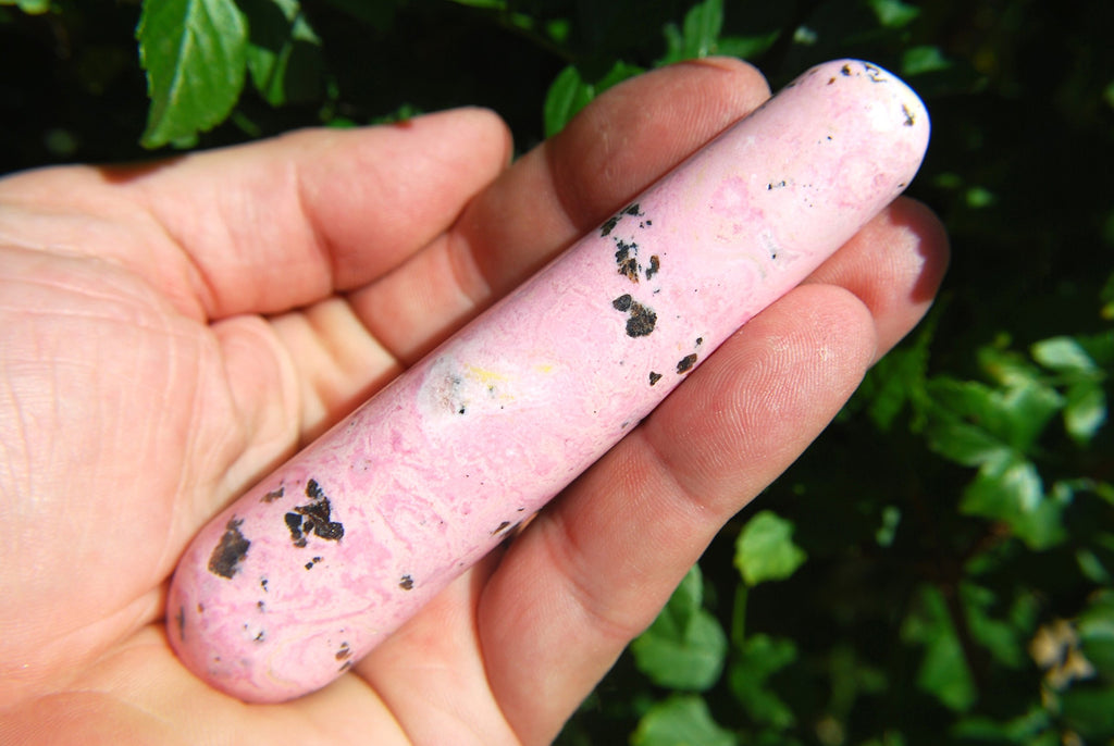 Zenergy Gems Charged 4 Rhodochrosite (with Rhodonite & Manganese Freckles) Crystal Massage Wand (Healing Energy/Emotional Healer