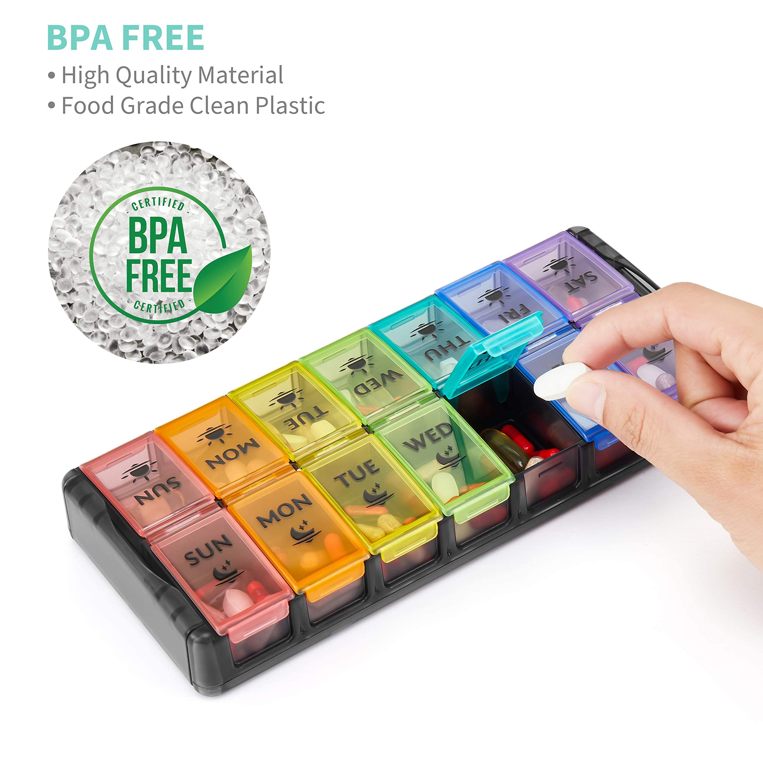 FGcase Large Pill Organizer 2 Times a Day 7 Day AM PM Pill Box Organizer with Lock, Easy Fill and Detachable Design, Travel Medi