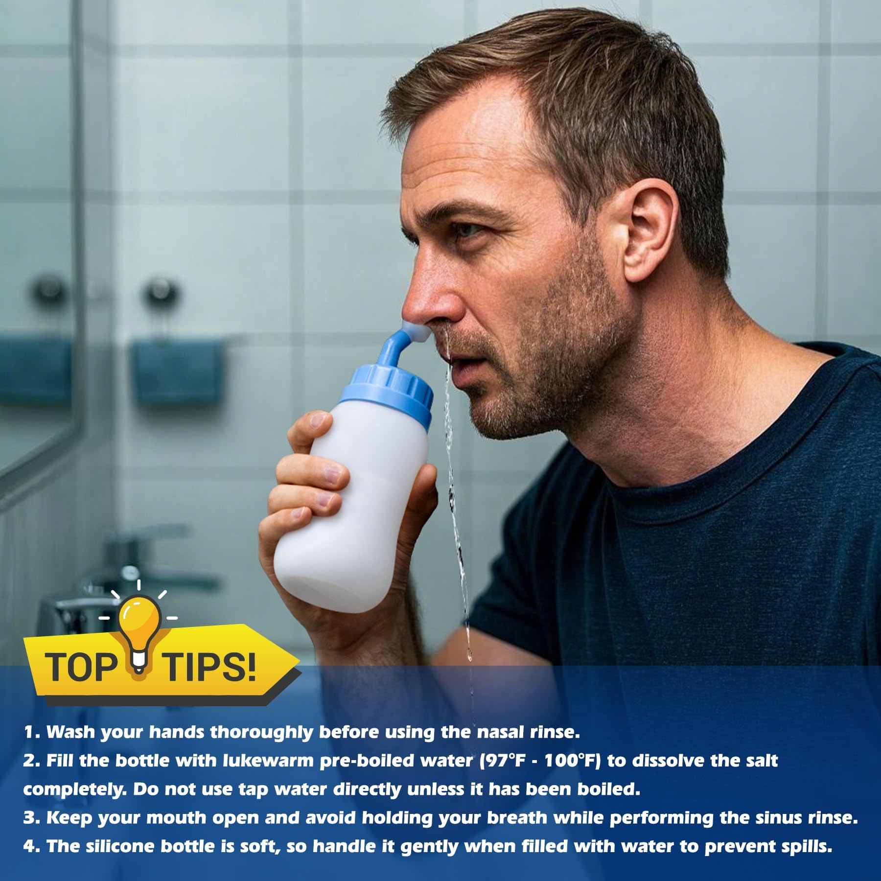 MAOEVER Neti Pot Sinus Rinse Squeeze Bottle Silicone Nose Wash Cleaner Pressure Rinse Nasal Irrigation for Adult & Kid 300 ML wi