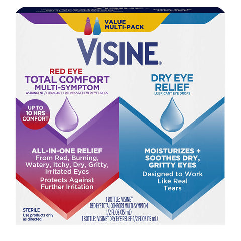 Visine Red Eye Total Comfort Multi-Symptom & Dry Eye Relief Lubricant Eye Drops, 2 Items