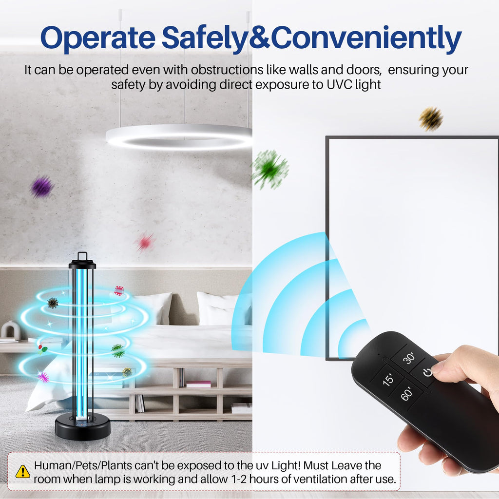Qualirey 100W UV Light Sanitizer with Ozone Purifier for Room, UV Lamp with 3 Gear Timer Remote Control, Home Disinfection Devic