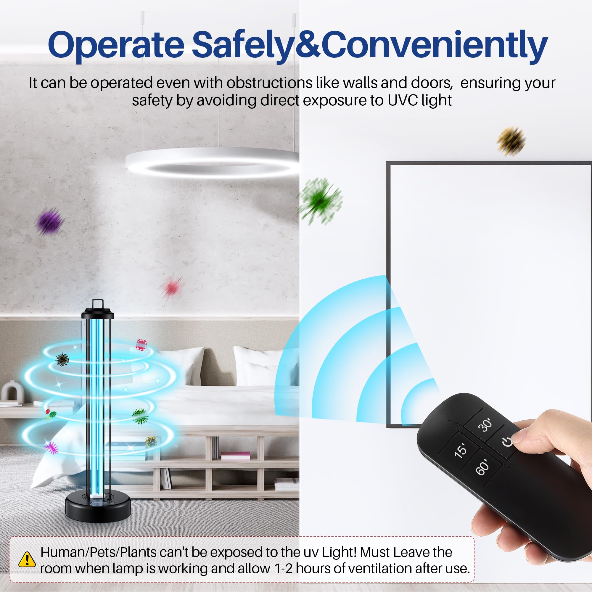 Qualirey 100W UV Light Sanitizer with Ozone Purifier for Room, UV Lamp with 3 Gear Timer Remote Control, Home Disinfection Devic