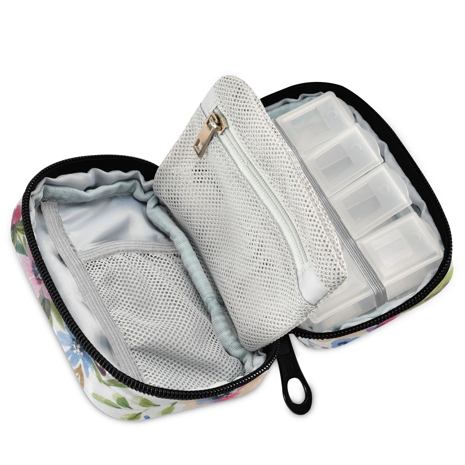 Custom Pill Box 7 Day Pill Case Bag Watercolor Flower Personalized Name Travel Pill Organizer Bag with Zipper Portable Weekly Ca