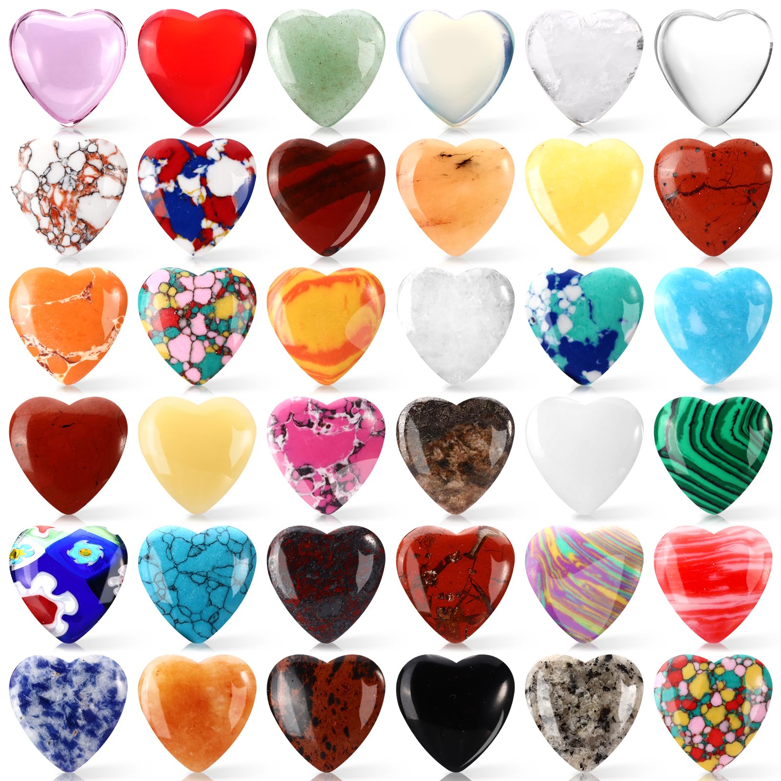 100PCS Worry Stones Heart Shape Healing Crystals, Anxiety Crystal Bulk 0.8 Inch Gem Stones Rocks Crystals Natural Cute Pocket Me