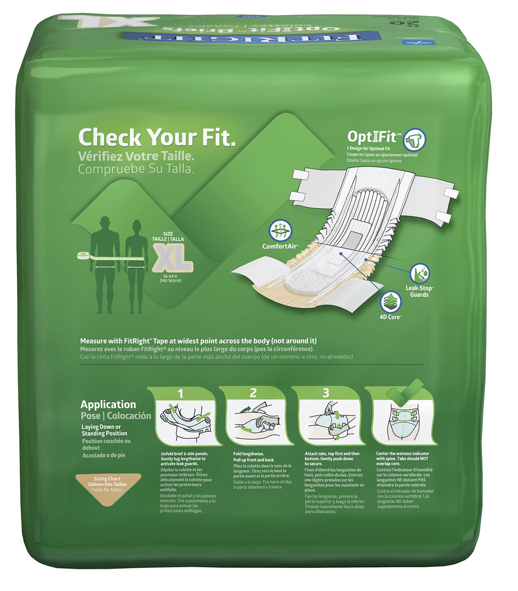 FitRight Ultra Adult Diapers, Disposable Incontinence Briefs with Tabs, Heavy Absorbency, X-Large, 57-66, 4 packs of 20 (80 tota