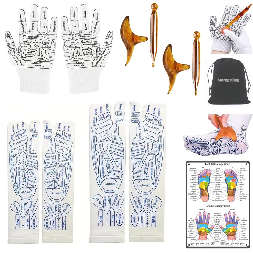 Reflexology Socks With Tools and Gloves, Massage Socks With Trigger Point, Foot Massager, Suitable for Men and Women, Value-Pack