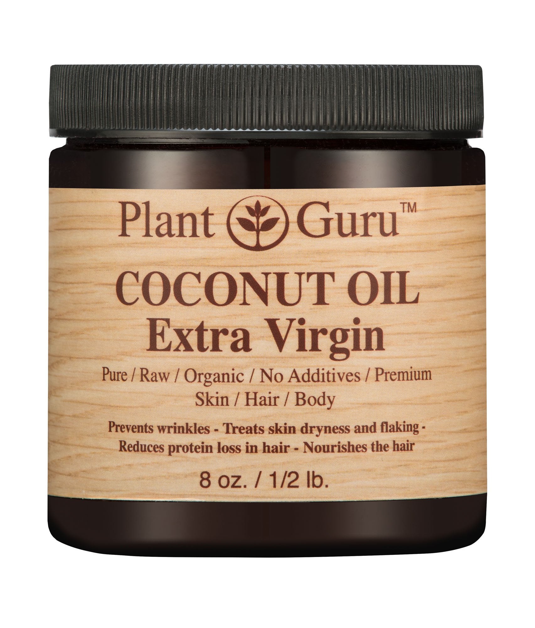 Plant Guru Coconut Oil Extra Virgin Body Butter 8 oz 100% Pure Raw Unrefined Natural Cold Pressed. For Skin, and Hair Growth Moi
