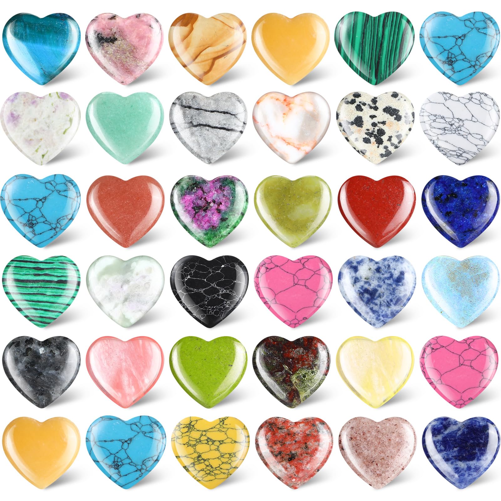 Nuenen 40 Pcs 1.4 Inch Heart Stone Bulk Valentines Gifts Heart Shaped Rock Worry Stone Tiny Trinkets Healing Crystal Gemstone Lo