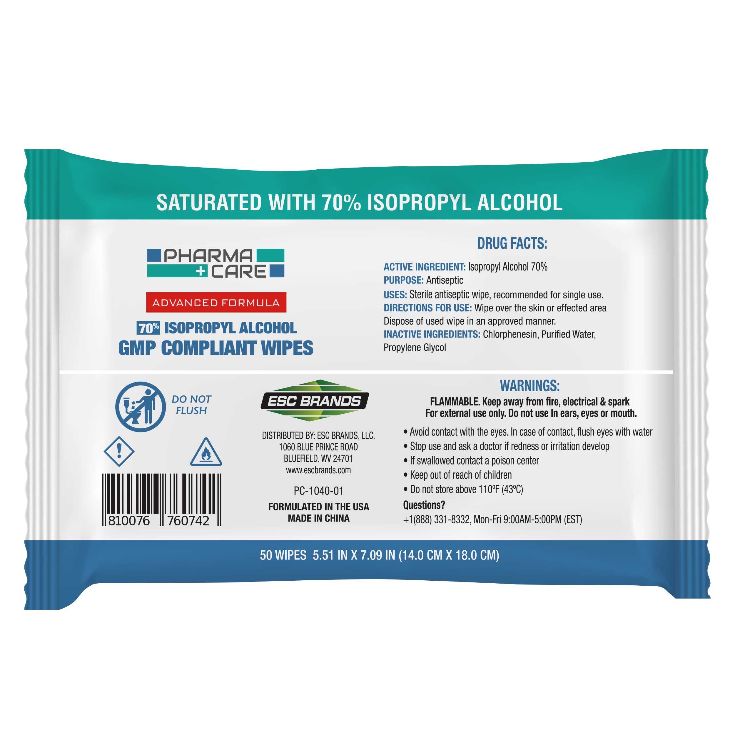 PharmaCare Advanced Formula 70% Alcohol Wipes - (50 Count) 3 Packs