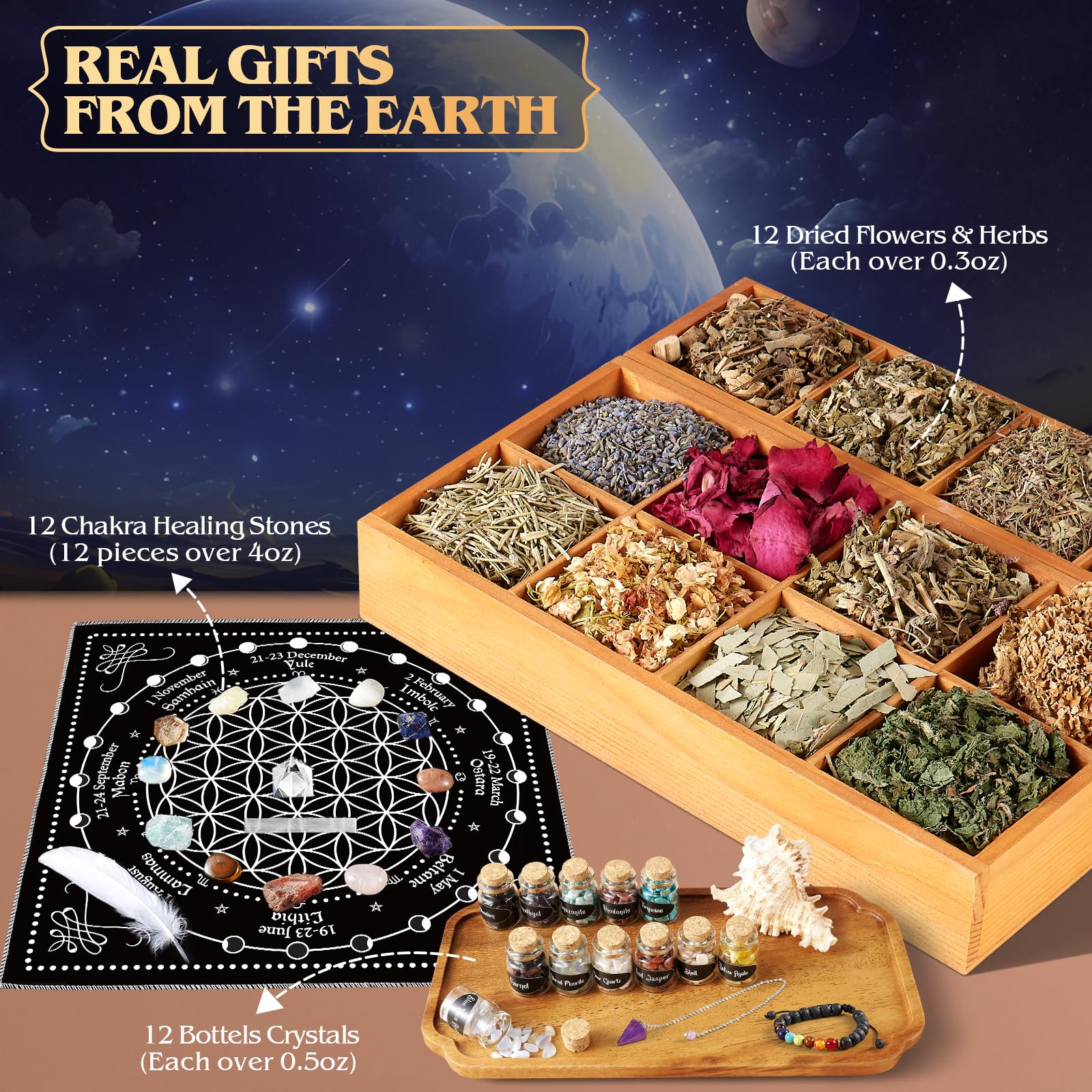 Witchcraft Supplies Kit, 80Pack Witch Starter Kit Wiccan Supplies and Tools Witchy Gifts for Beginners, Spell Candles, Chakra He
