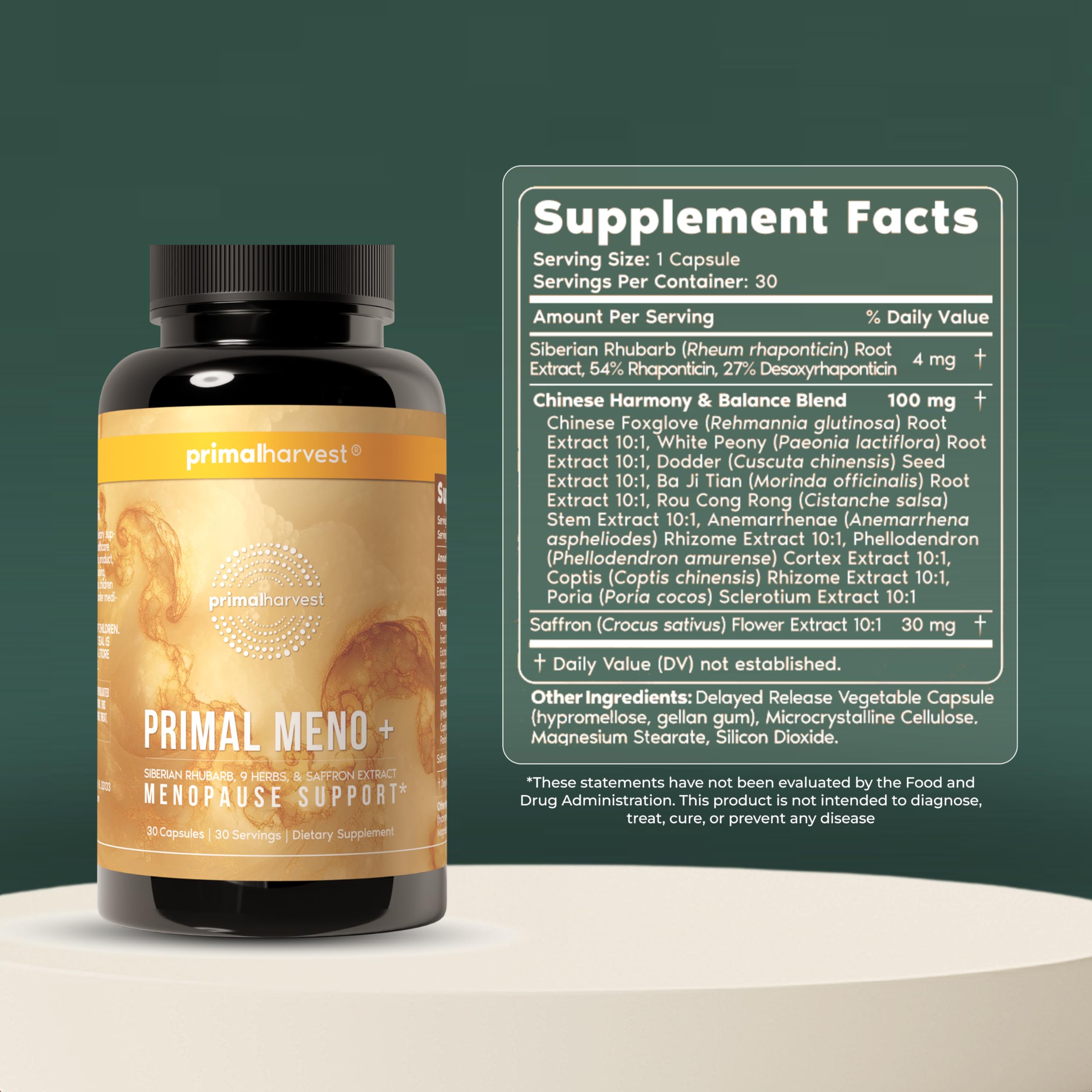 Primal Harvest Meno+ Menopause Support with Saffron & Chinese Herbs Support Mood, Menopausal Symptom Relief, & General Well-Bein