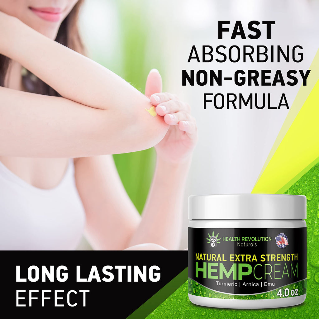 Health Revolution Hemp Arnica Cream Maximum Strength - Soothes Muscles, Joints, Feet, Nerve, Back, Knee, Hip, with Arnica, MSM,