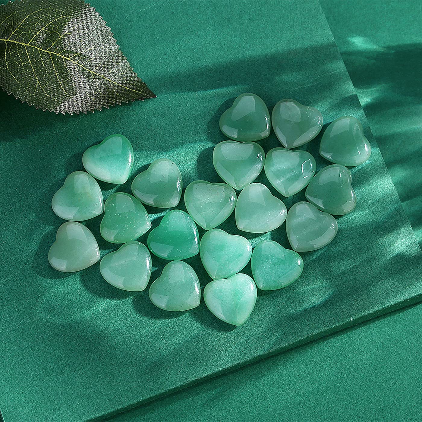 20 PCS Green Aventurine Natural Heart Healing Crystals Polished Crystal Cute Mini Stones Pocket Palm Love Gemstones Set Bulk Who