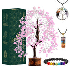Rose Quartz Crystal Trees for Home Decor, Office Desk Decoration, Chakra Healing Crystals and Stone for Positive Energy, Money, 