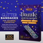 Glitter Bandages for Kids -(100 Count Box) Adhesive Bandage Strips w/Colorful Glitter Design & Latex-Free Individually Wrapped S