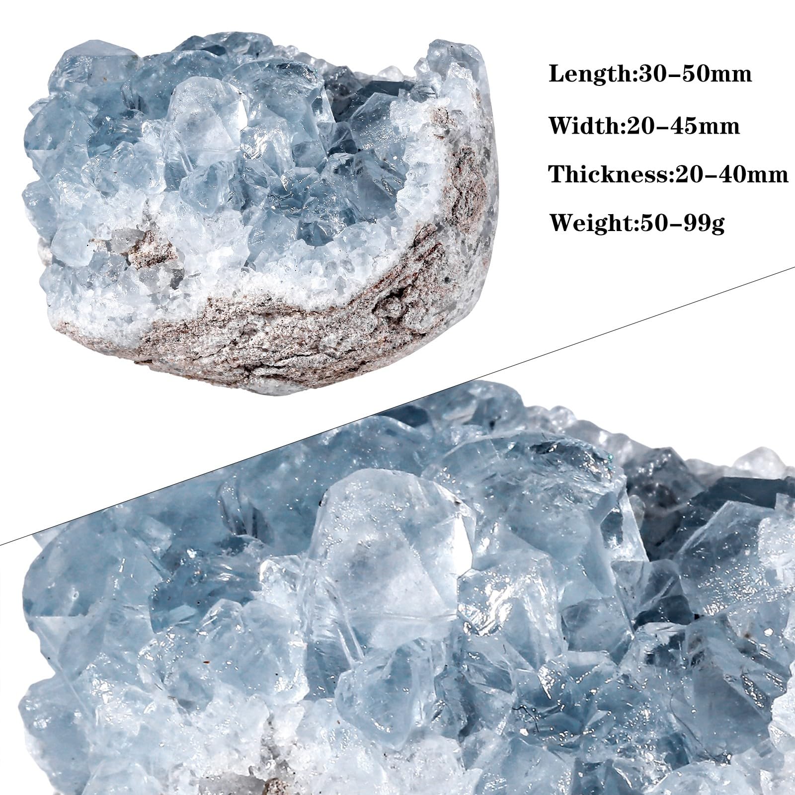 Rockcloud Natural Raw Blue Celestite Mineral Healing Crystal Cluster Geode Irregular Home Decoration Gemstone Specimen, 0.11-0.2
