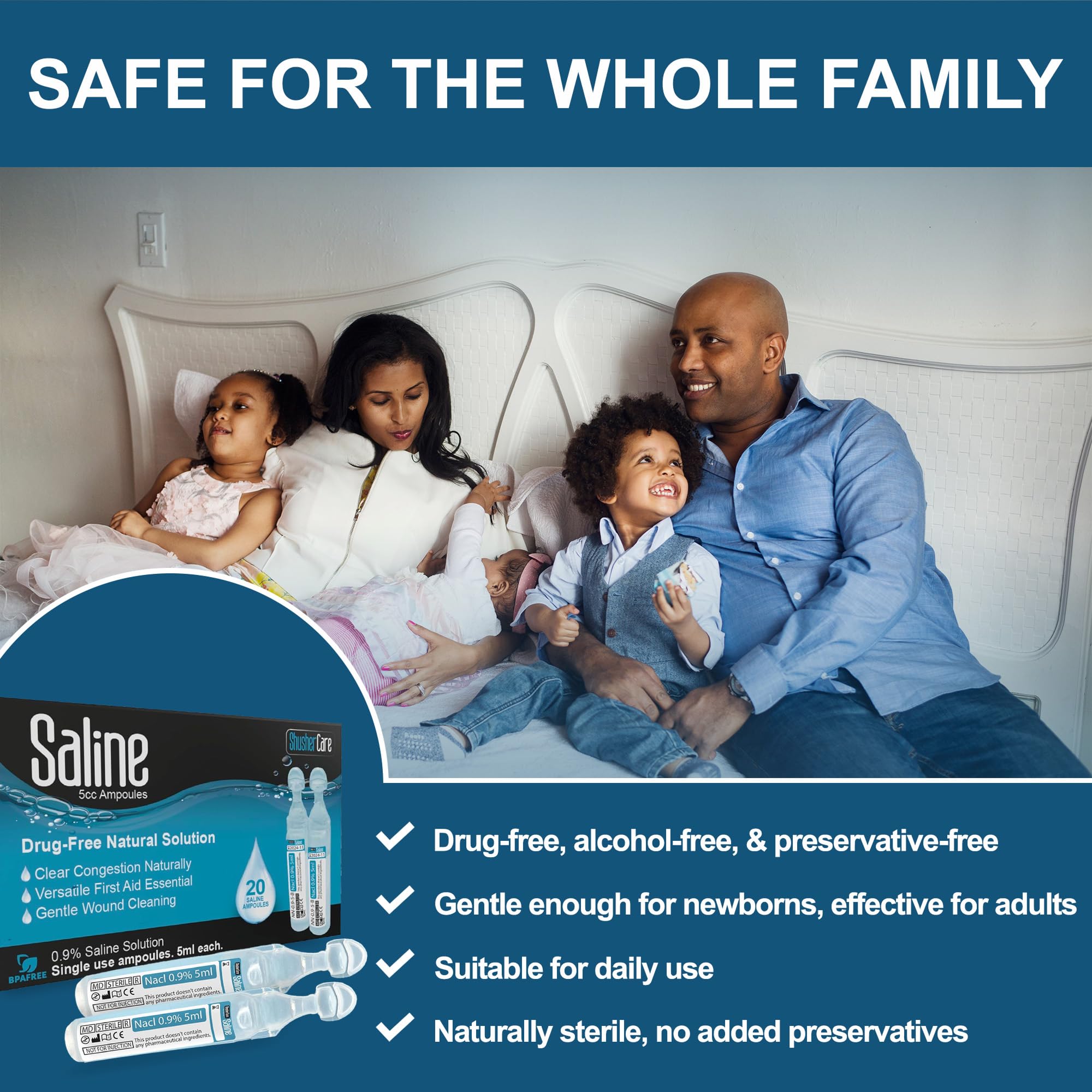 Saline Ampoules - Saline Solution for Nebulizer, Sodium Chloride 0.9% for Nose & Eyes, Nasal Cleanse for Babies, Kids, & Adults,