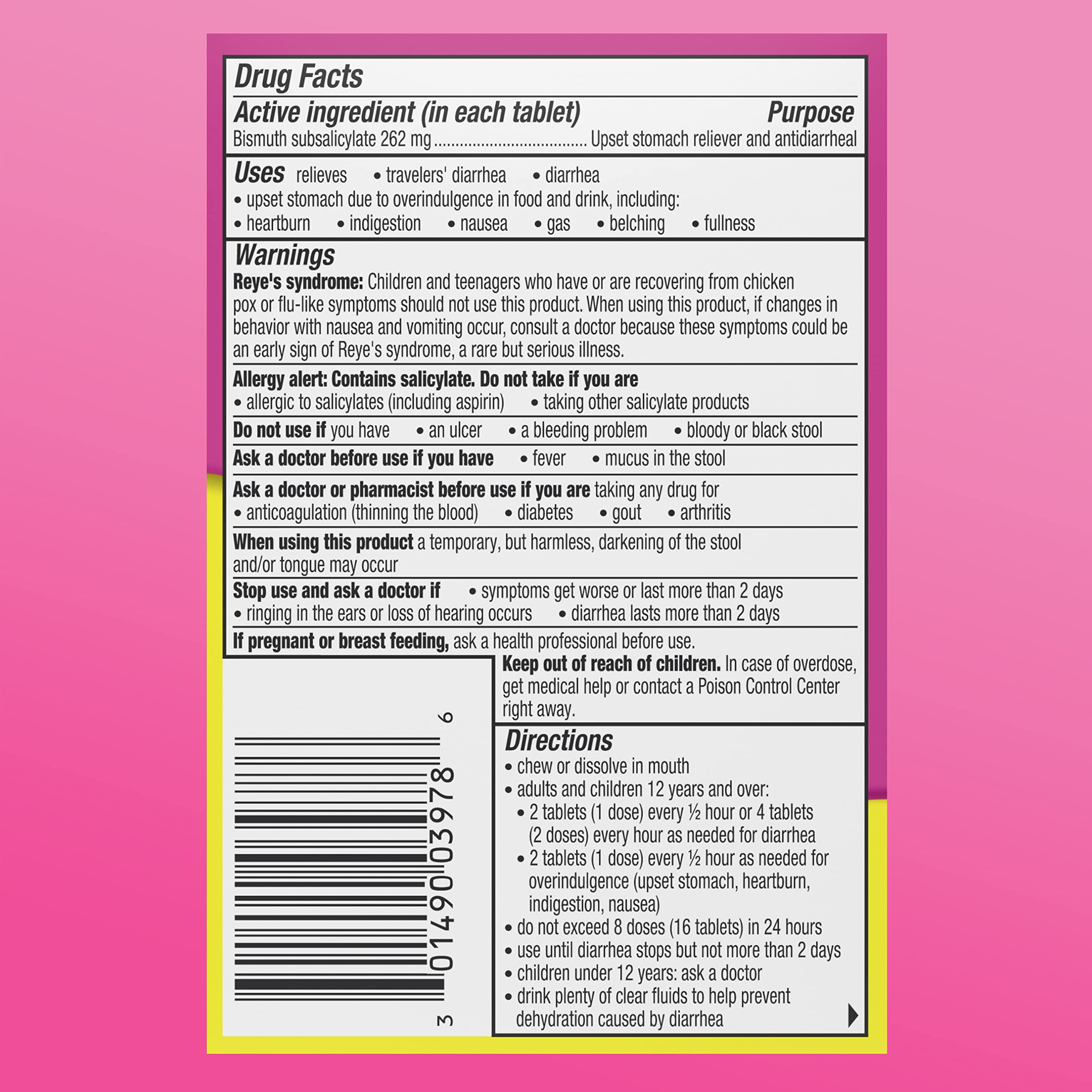 Pepto Bismol Chewables, Upset Stomach Relief, Bismuth Subsalicylate, Multi-Sympton Relief of Gas, Nausea, Heartburn, Indigestion