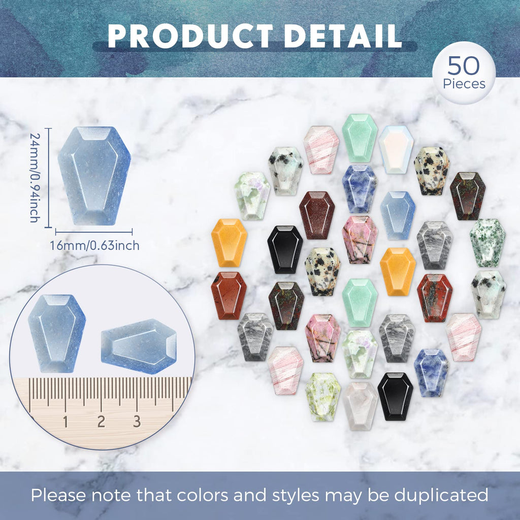 Nuenen 50 Pieces Coffin Crystals Worry Stones Bulk 0.8 Inch Gemstone Polished Coffin Pocket Stones Cabochons for Halloween Chris