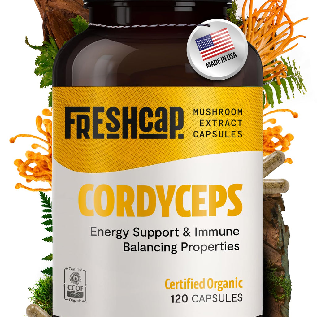 FreshCap Cordyceps Mushroom Supplements - Ayurveda for Energy & Endurance (120 Capsules)