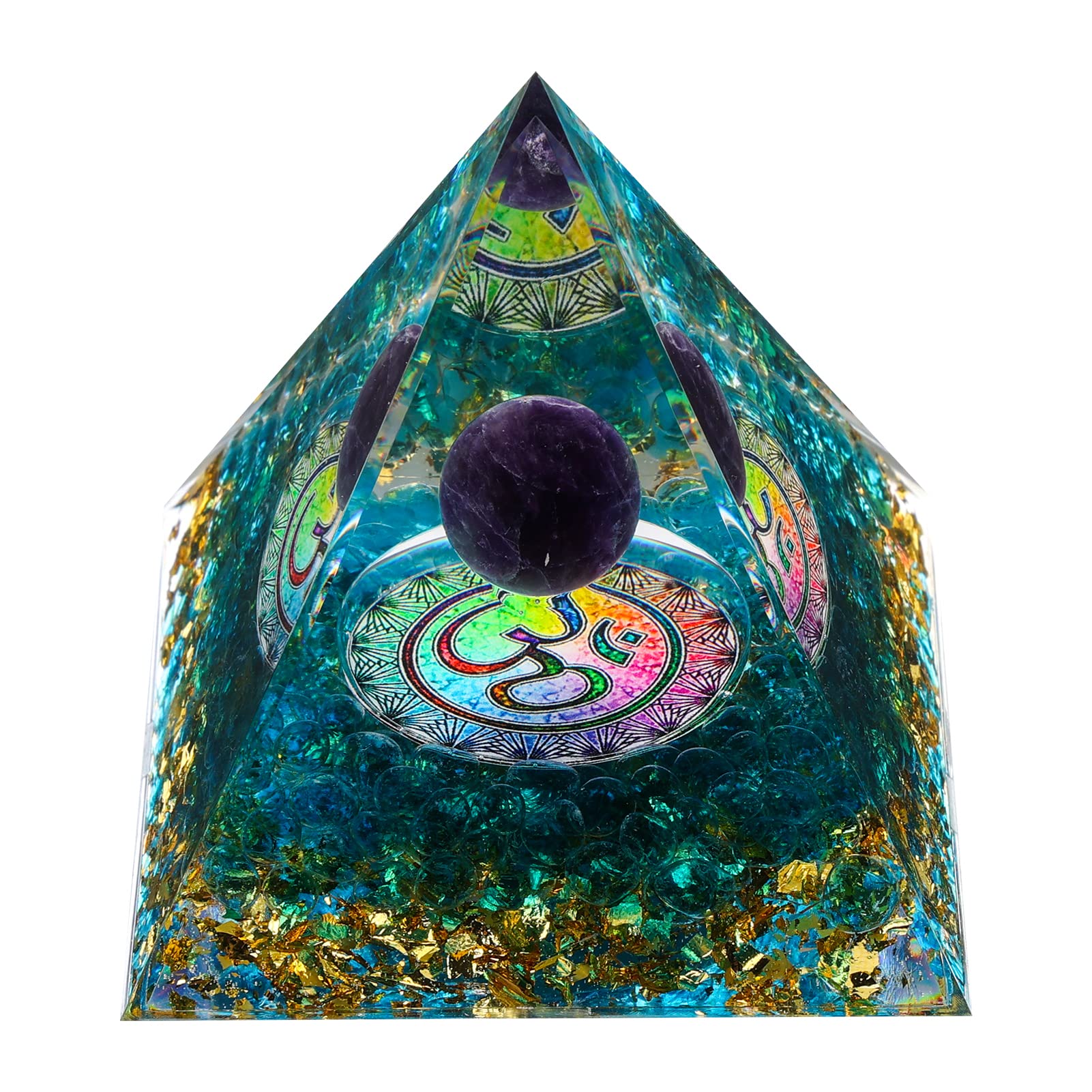 MXiiXM Orgone Pyramid for Positive Energy, Amethyst Crystal Ball Handmade Pyramid, Protection Crystals Energy Generator for Stre