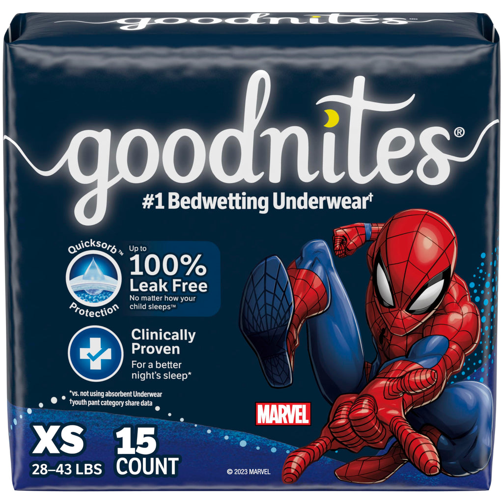Goodnites Boys Nighttime Bedwetting Underwear, Size Extra Small (28-43 lbs), 15 Ct, Packaging May Vary