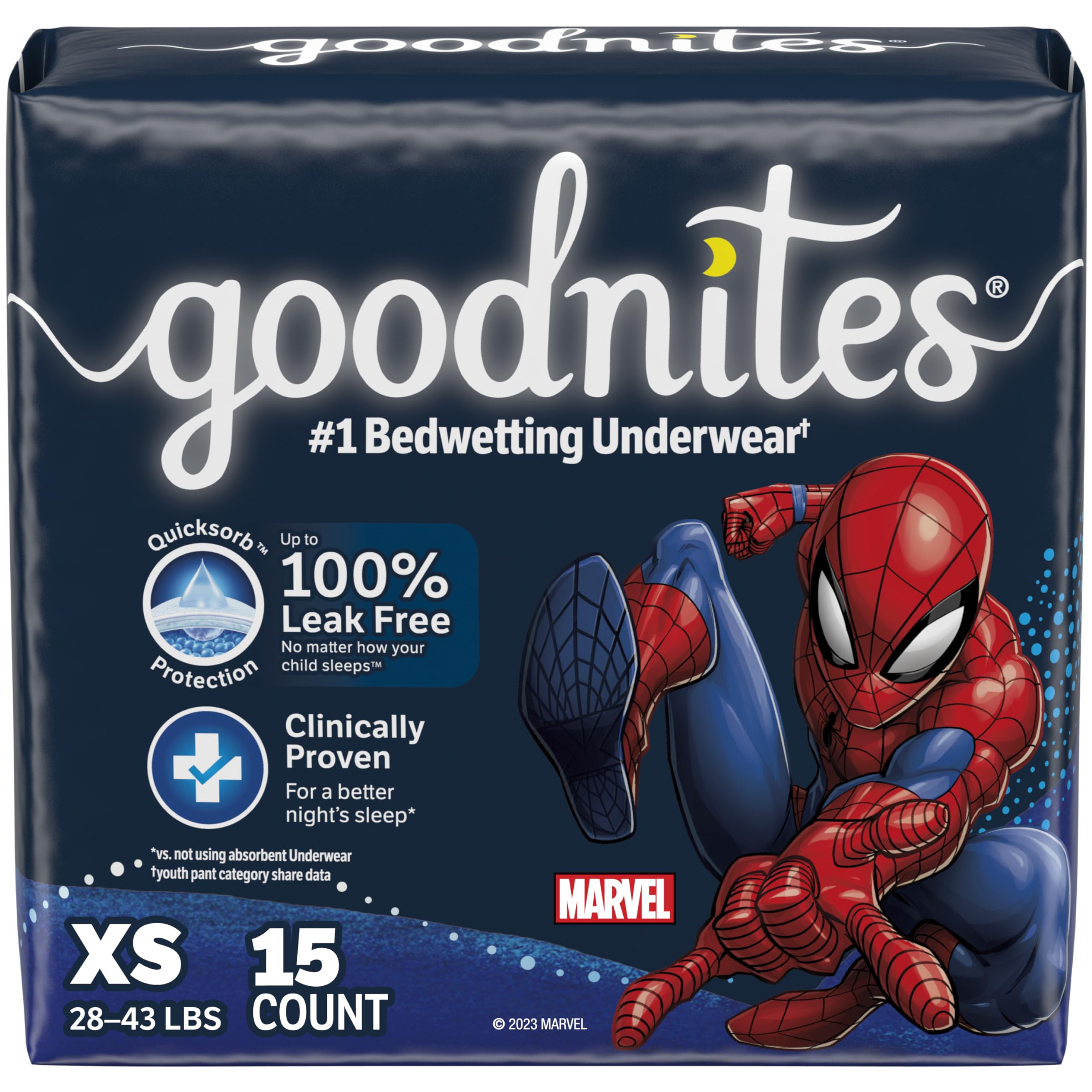 Goodnites Boys Nighttime Bedwetting Underwear, Size Extra Small (28-43 lbs), 15 Ct, Packaging May Vary