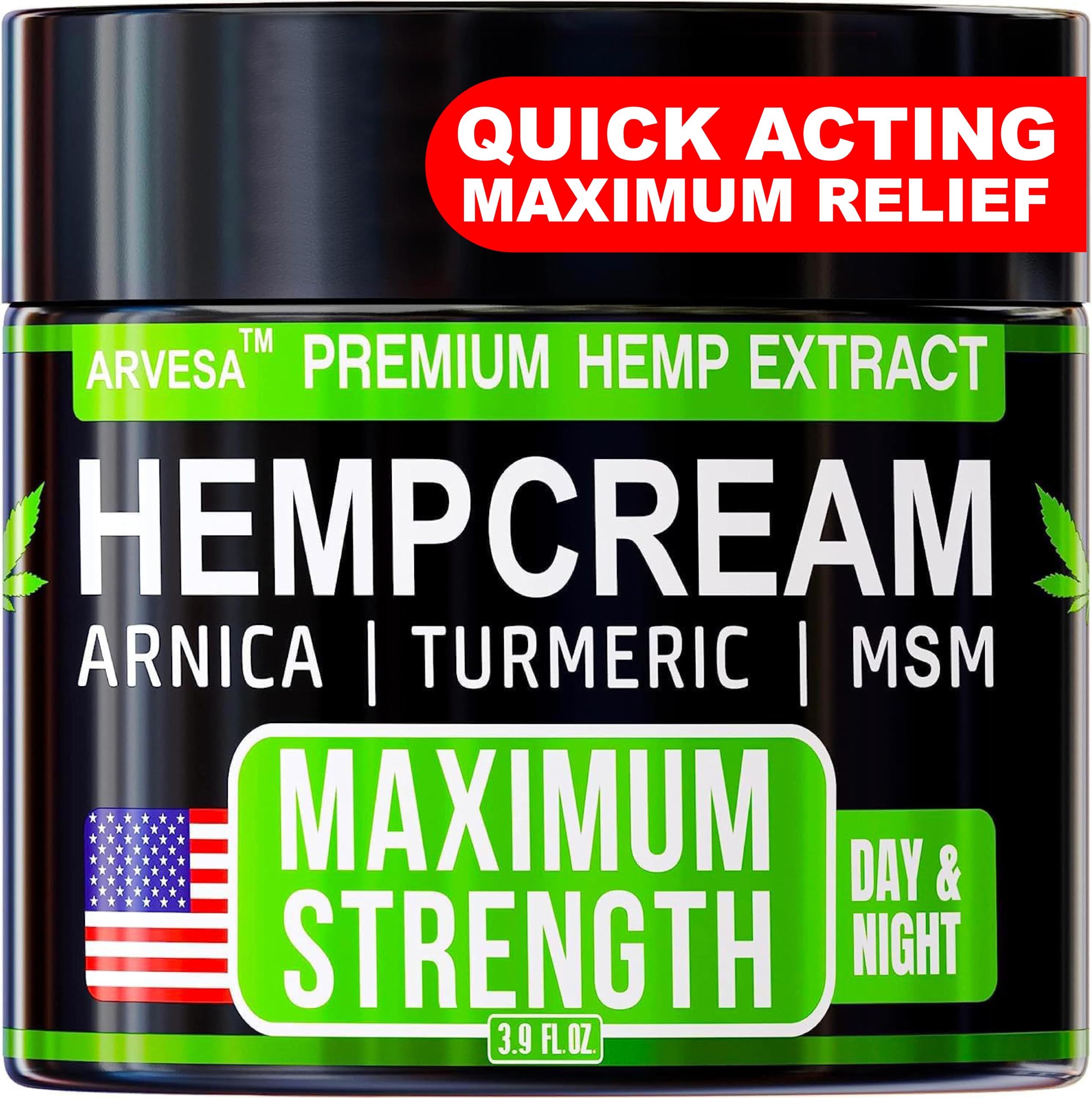 Hemp Cream - Maximum Strength - Relieve Muscle, Joint, Back, Knee - Natural Hemp Oil Extract Gel Rub with MSM - Glucosamine - Ar