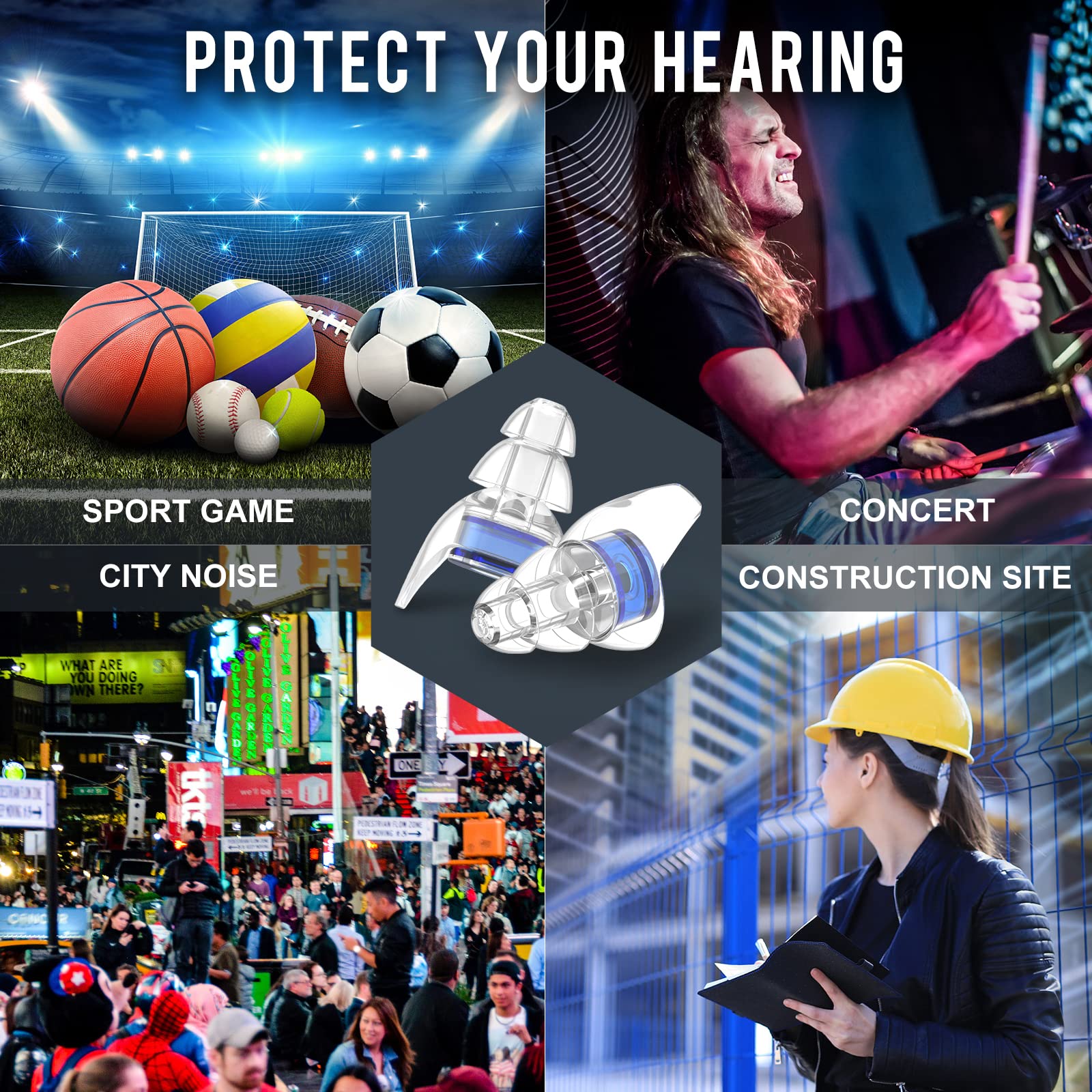 2 Pairs High Fidelity Concert Ear Plugs, Silicone Hearing Protection Earplugs, Noise Reduction Music Ear Plugs for Concerts, Mus