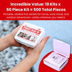 M2 BASICS 10-Pack Mini First Aid Kit Bundle (500 PCS Total, 50 PCS/Kit) | Travel, Car, Camping, Home, Business, Emergency, Chari