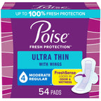 Poise Ultra Thin Incontinence Pads with Wings & Postpartum Incontinence Pads, 4 Drop Moderate Absorbency, Regular Length, 54 Cou