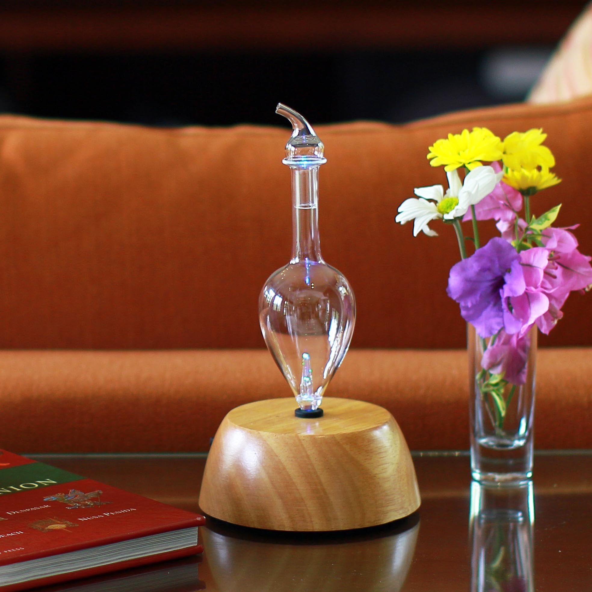 Elegance Nebulizing Essential Oil Diffuser for Aromatherapy by Organic Aromas - Light-Colored Wood Base and Glass Reservoir
