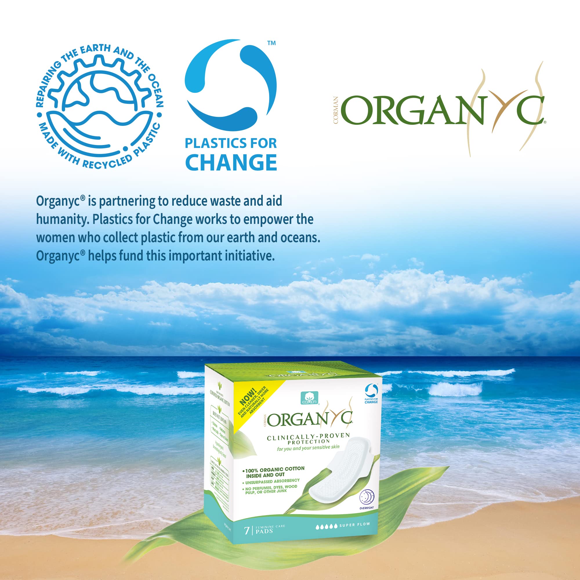 Organyc New and Improved 100% Certified Organic Cotton Inside and Out Overnight Feminine Pads, Heaviest Flow, Super Absorbency 2