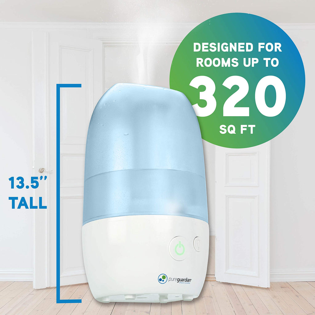 PureGuardian Ultrasonic Cool Mist Humidifier with Aromatherapy Tray, 70-Hour Run Time, 1-Gallon Tank Capacity, 320 Sq. Ft. Cover