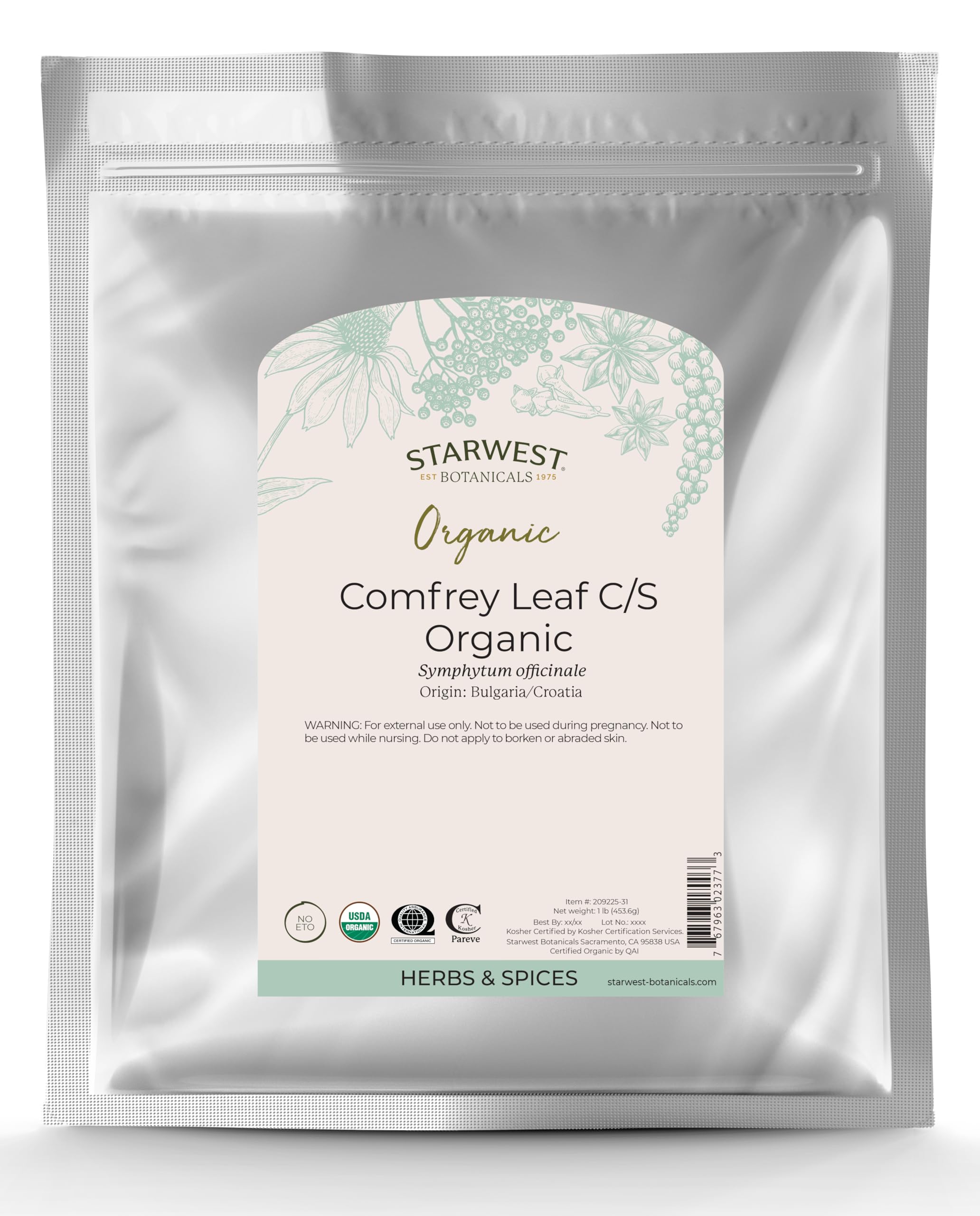 Starwest Botanicals Organic Comfrey Leaf Cut and Sifted, 1 Pound Bulk Bag (B003AYEHGG)