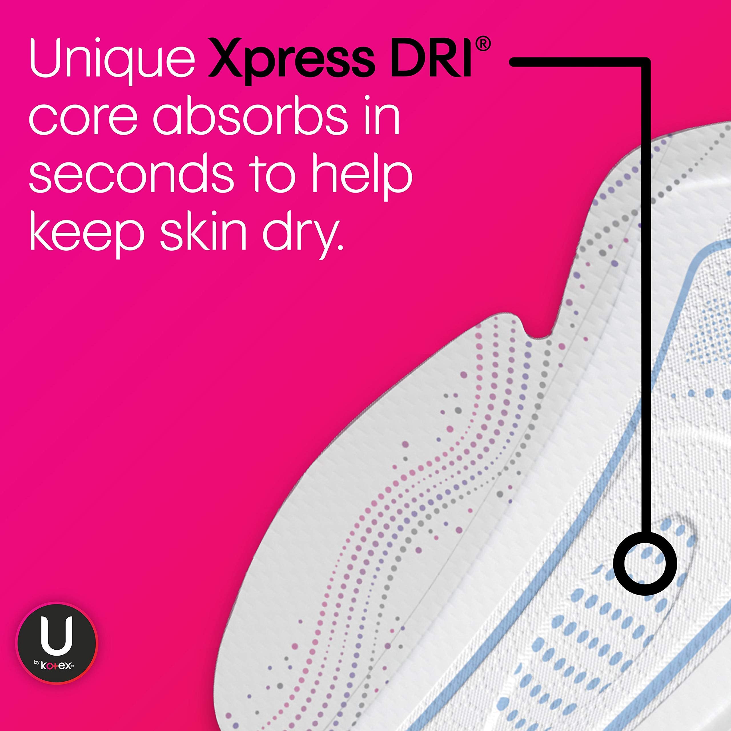 U by Kotex CleanWear Ultra Thin Feminine Pads with Wings, Regular Absorbency, 32 Count