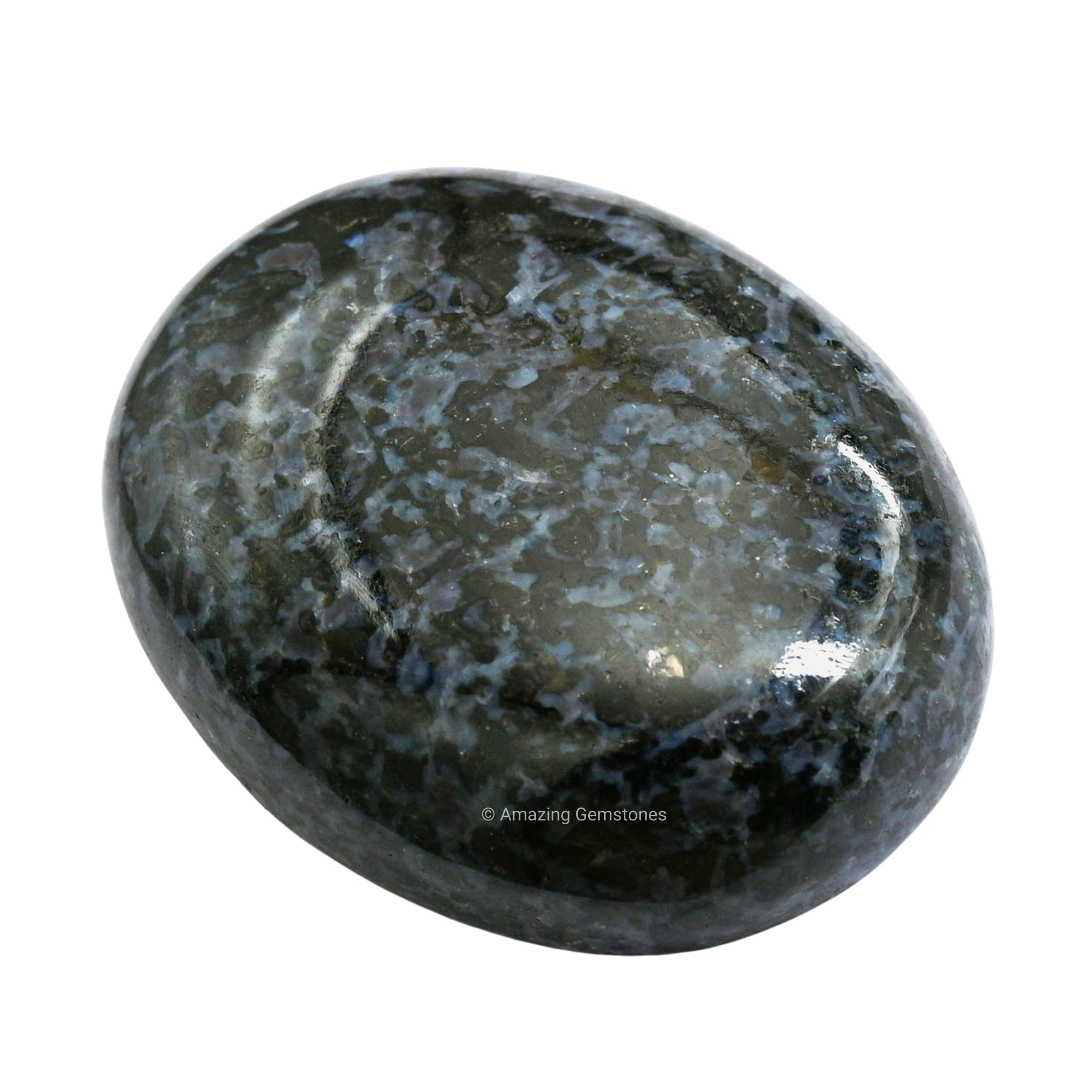 Indigo Gabbro Jasper Palm Stone - Hot Massage Worry Stone for Natural Body Chakra Balancing, Reiki Healing and Crystal Grid