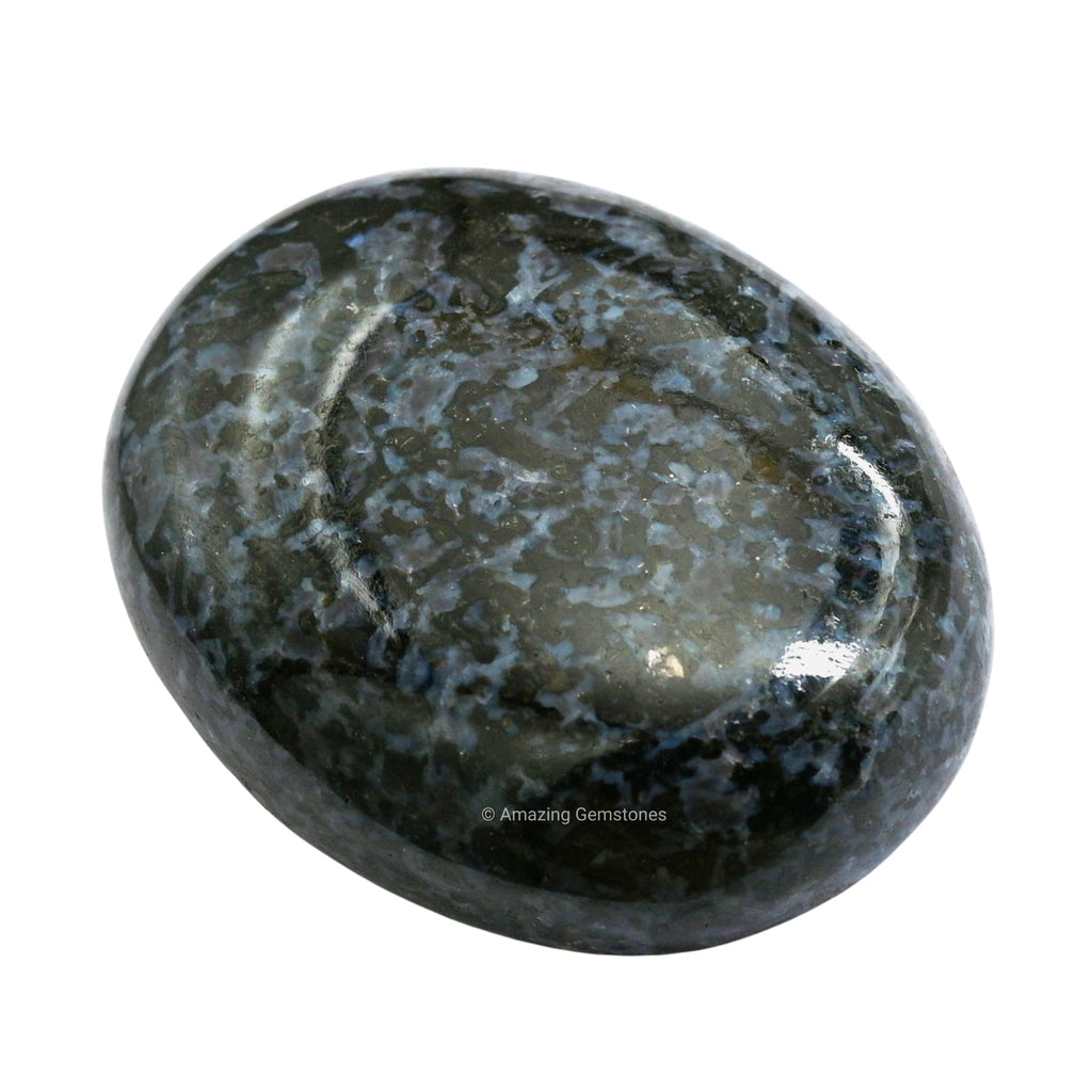 Indigo Gabbro Jasper Palm Stone - Hot Massage Worry Stone for Natural Body Chakra Balancing, Reiki Healing and Crystal Grid