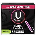 U by Kotex Click Compact Tampons, Super Absorbency, Unscented, 32 Count