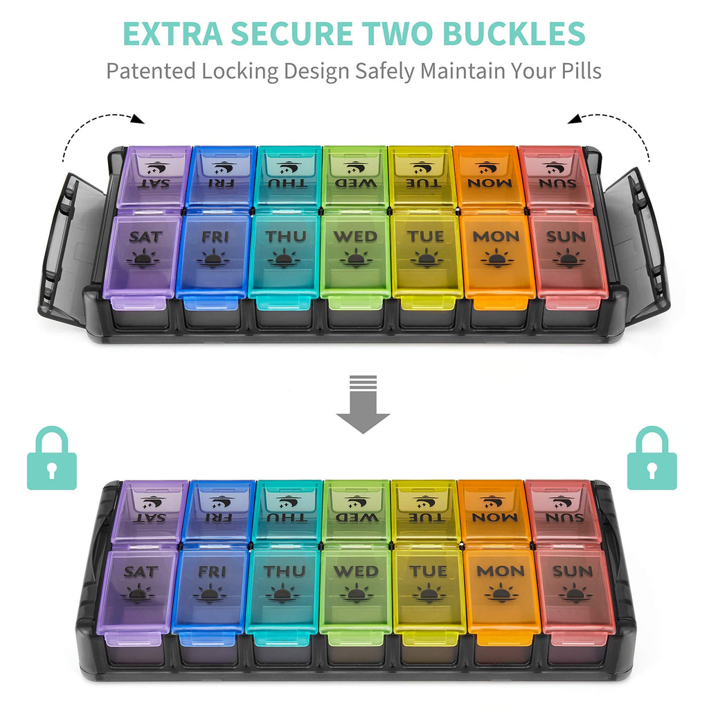 FGcase Large Pill Organizer 2 Times a Day 7 Day AM PM Pill Box Organizer with Lock, Easy Fill and Detachable Design, Travel Medi