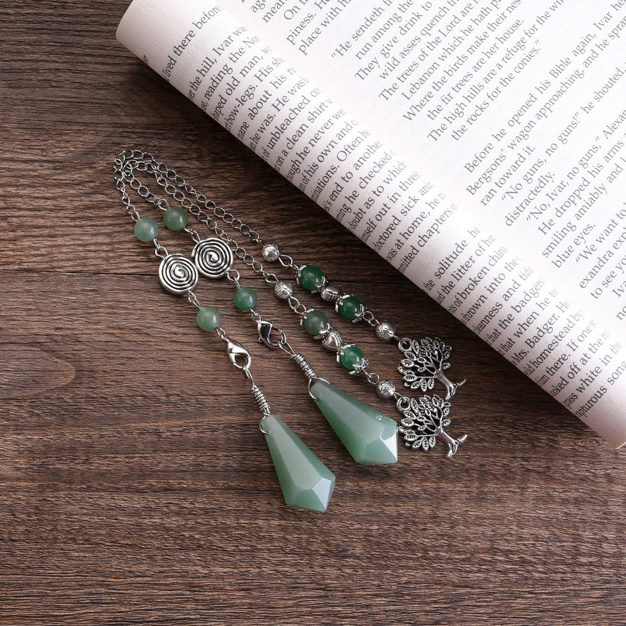 PESOENTH Natural Green Aventurine Jade Dowsing Pendulum Crystal Scrying Divination Healing Gemstone Hexagonal Pointed Chakra Tre