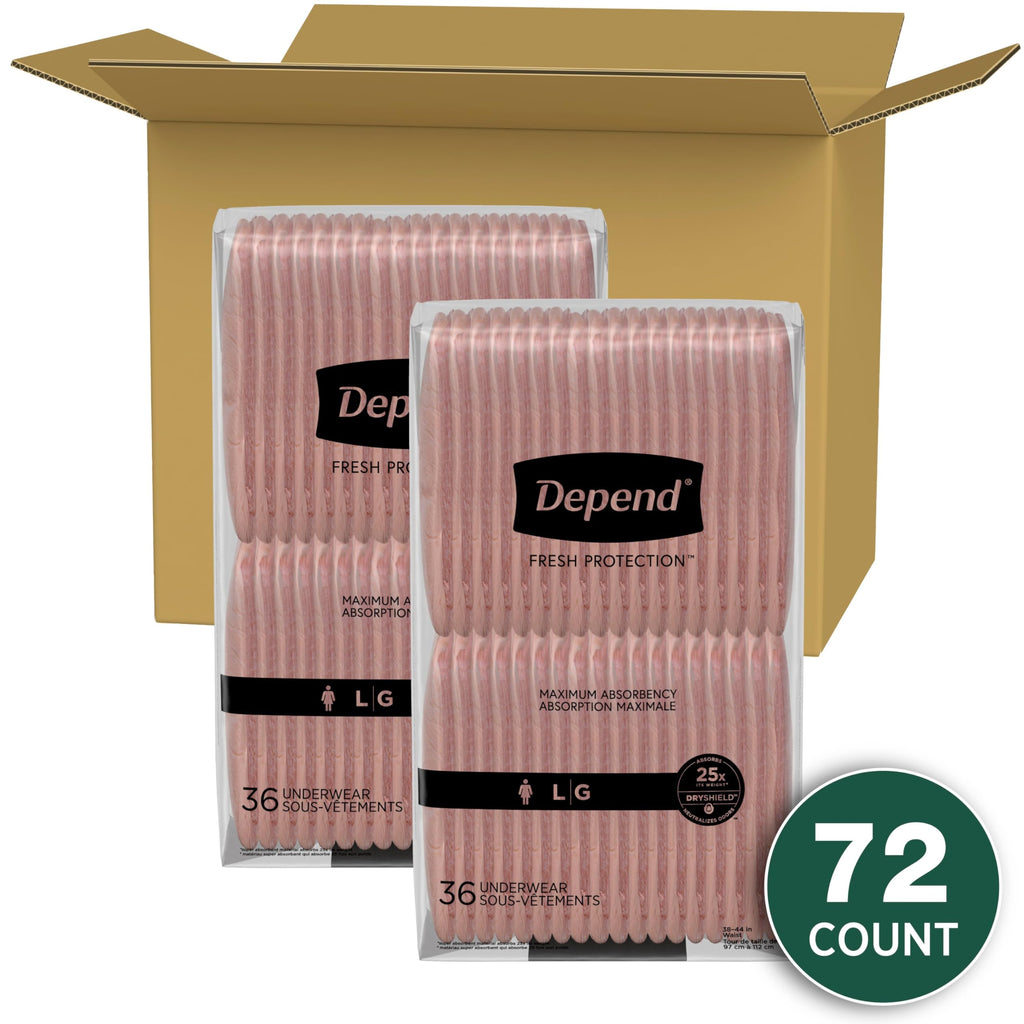 Depend Fresh Protection Adult Incontinence & Postpartum Bladder Leak Underwear for Women, Disposable, Maximum, Large, Blush, 72