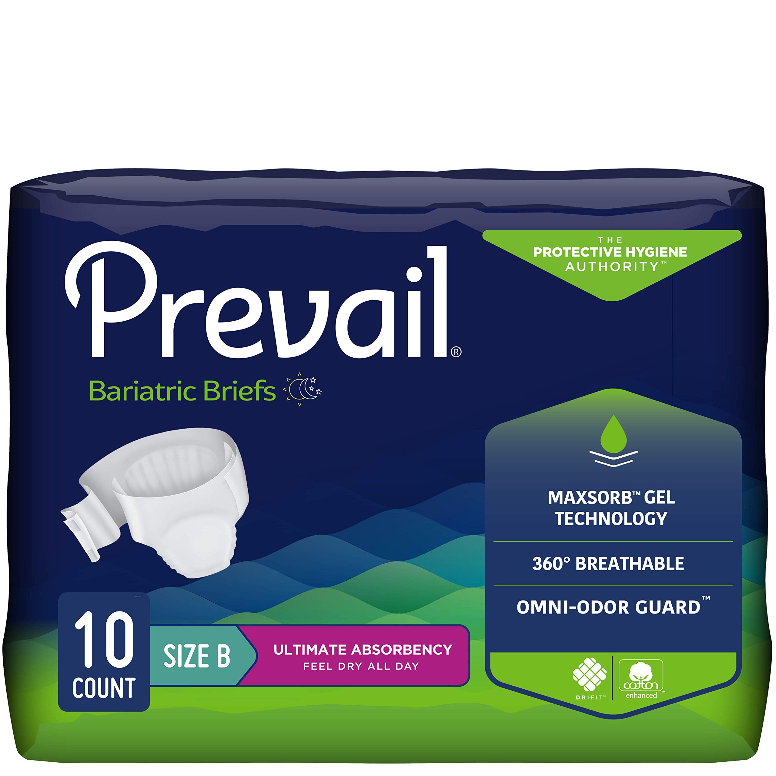 Prevail Bariatric Ultimate Absorbency Briefs, Size B, 10-Count