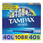 Tampax Pearl Plastic Tampons, Light/Regular/Super Absorbency Multipack, 188 Count, Unscented (47 Count, Pack of 4 - 188 Count To