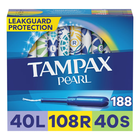 Tampax Pearl Plastic Tampons, Light/Regular/Super Absorbency Multipack, 188 Count, Unscented (47 Count, Pack of 4 - 188 Count To